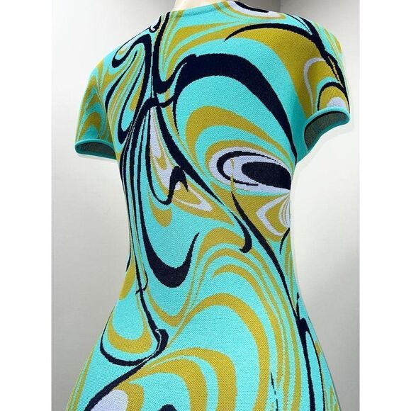 EMILIO PUCCI Turquoise Onde Print Fit & Flare Knit Knee Length Dress Siz… - Picture 9 of 14